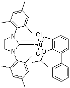 [1,3-Bis(2,4,6-trimethylphenyl)-2-imidazolidinylidene]dichloro[[2-(1-methylethoxy-O)[1,1'-biphenyl]-3-yl]methylene-C]ruthenium molecular structure (CAS 478944-19-3)