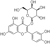 结构式 CAS# 482-36-0, 金丝桃苷; 槲皮素-3-半乳糖甙; 2-(3,4-二羟基苯基)-3-(beta-D-吡喃半乳糖氧基)-5,7-二羟基-4H-1-苯并吡喃-4-酮