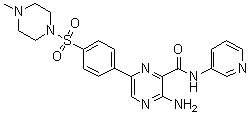 3-Amino-6-[4-[(4-methyl-1-piperazinyl)sulfonyl]phenyl]-N-3-pyridinyl-pyrazinecarboxamide molecular structure (CAS 486424-20-8)