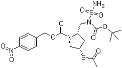 结构式 CAS# 491878-06-9, 多尼培南侧链; (2S,4S)-4-乙酰硫基-2-[[N-氨基磺酰基-N-(叔丁氧羰基)氨基]甲基]吡咯烷-1-甲酸对硝基苄酯