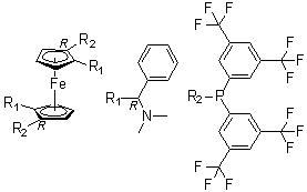 结构式 CAS# 494227-36-0, (1R,1'R)-1,1'-二[二[3,5-二(三氟甲基)苯基]膦基]-2,2'-二[(R)-(二甲基氨基)苯基甲基]二茂铁
