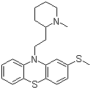 结构式 CAS# 50-52-2, 硫利达嗪; 甲硫达嗪; 10-[2-(1-甲基-2-哌啶基)乙基]-2-甲硫基-10H-吩噻嗪