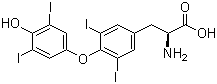 structure of CAS# 51-48-9, L-Thyroxine;3,3',5,5'-Tetraiodo-L-thyronine; 3-[4-(4-Hydroxy-3,5-diiodophenoxy)-3,5-diiodophenyl]-L-alanine; L-2-Amino-3-[4-(4-hydroxy-3,5-diiodo-phenoxy)-3,5-diiodo-phenyl]-propanoic acid