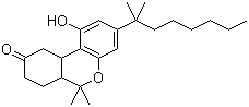 structure of CAS# 51022-71-0, Nabilone;trans-6,6-Dimethyl-3-(1,1-dimethylheptyl)-1-hydroxy-6,6a,7,8,10,10a-hexahydro-9H-dibenzo[b,d]pyran-9-one