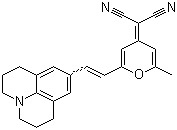 structure of CAS# 51325-95-2, 4-(Dicyanomethylene)-2-methyl-6-(julolidin-4-ylvinyl)-4H-pyran;[2-Methyl-6-[2-(2,3,6,7-tetrahydro-1H,5H-benzo[ij]quinolizin-9-yl)ethenyl]-4H-pyran-4-ylidene]propanedinitrile; DCM 2
