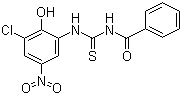 结构式 CAS# 53501-41-0, PIT 1; N-[[(3-氯-2-羟基-5-硝基苯基)氨基]硫酮甲基]苯甲酰胺