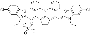 5,5'-Dichloro-11-diphenylamino-3,3'-diethyl-10,12-ethylenethiatricarbocyanine perchlorate molecular structure (CAS 53655-17-7)