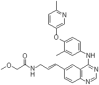 结构式 CAS# 537705-08-1, CP-724714; 2-甲氧基-N-[3-[4-[[3-甲基-4-[(6-甲基-3-吡啶基)氧基]苯基]氨基]-6-喹唑啉基]-2-丙烯-1-基]乙酰胺