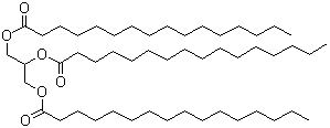 structure of CAS# 555-44-2, Glyceryl tripalmitate;Palmitic triglyceride; Spezialfett 116; Triglyceride PPP; Triglyceryl palmitate; Tripalmitate; Tripalmitin; Tripalmitoylglycerol