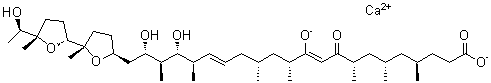structure of CAS# 56092-82-1, Calcium ionomycin;(4R,6S,8S,10Z,12R,14R,16E,18R,19R,20S,21S)-11,19,21-Trihydroxy-4,6,8,12,14,18,20-heptamethyl-22-[(2S,2'R,5S,5'S)-octahydro-5'-[(1R)-1-hydroxyethyl]-2,5'-dimethyl[2,2'-bifuran]-5-yl]-9-oxo-10,16-docosadienoic acid calcium salt (1:1)