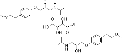 结构式 CAS# 56392-17-7, 酒石酸美托洛尔; 1-异丙氨基-3-[对-(2-甲氧乙基)苯氧基]-2-丙醇 L(+)-酒石酸盐