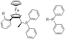 structure of CAS# 565184-37-4, (1S)-1-[(1S)-1-(Diphenylphosphino)ethyl]-2-[2-(diphenylphosphino)phenyl]ferrocene