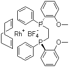structure of CAS# 56977-92-5, (R,R)-(-)-1,2-Bis[(2-methoxyphenyl)phenylphosphino]ethane(1,5-cyclooctadiene)rhodium(I) terafluoroborate