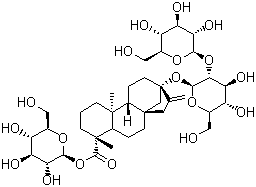 structure of CAS# 57817-89-7, Stevioside;13-[(2-O-beta-D-Glucopyranosyl-alpha-D-glucopyranosyl)oxy]kaur-16-en-18-oic acid beta-D-glucopyranosyl ester; (4alpha)-beta-D-glucopyranosyl 13-[(2-O-beta-D-glucopyranosyl-beta-D-glucopyranosyl)oxy]kaur-16-en-18-oate