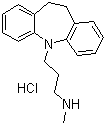 structure of CAS# 58-28-6, 5-[3-(Methylamino)propyl]-5H-dibenz[b,f]azepine hydrochloride;10,11-Dihydro-5-[3-(methylamino)propyl]-5H-dibenz[b,f]azepine monohydrochloride; DMI hydrochloride; Demethylimipramine hydrochloride; Desimipramine-hydrochloride; Desipramine hydrochloride