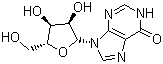 structure of CAS# 58-63-9, Inosine;Hypoxanthine ribonucleoside; (-)-Inosine; Hypoxanthine 9-beta-D-ribofuranoside