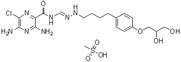 结构式 CAS# 587879-54-7, 3,5-二氨基-6-氯-N-[[[4-[4-(2,3-二羟基丙氧基)苯基]丁基]氨基]亚氨基甲基]吡嗪甲酰胺单甲烷磺酸盐