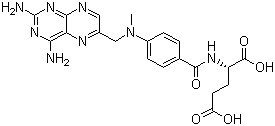 结构式 CAS# 59-05-2, 甲氨蝶呤; N-[4-[[(2,4-二氨基-6-蝶啶)甲基]甲氨基]苯甲酰]-L-谷氨酸