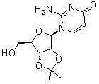 结构式 CAS# 5975-05-3, 2-氨基-1-[2,3-O-(异丙亚基)-beta-D-呋喃核糖基]-4(1H)-嘧啶酮