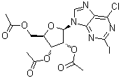 structure of CAS# 5987-76-8, 2-Iodo-6-chloro-9-(2',3',5'-tri-O-acetyl-beta-D-ribofuranosyl)purine;6-Chloro-2-iodo-9-(2,3,5-tri-O-acetyl-beta-D-ribofuranosyl)-9H-purine