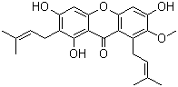 结构式 CAS# 6147-11-1, 山竺提取物; 罗汉果提取物; 曼果斯廷; 1,3,6-三羟基-7-甲氧基-2,8-双(3-甲基-2-丁烯基)-9H-氧杂蒽-9-酮