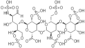 O-2-O-Sulfo-alpha-L-idopyranuronosyl-(1→4)-O-2-deoxy-6-O-sulfo-2-(sulfoamino)-beta-D-glucopyranosyl-(1→4)-O-2-O-sulfo-alpha-L-idopyranuronosyl-(1→4)-2-deoxy-2-(sulfoamino)-D-glucose 6-(hydrogen sulfate) molecular structure (CAS 61844-85-7)