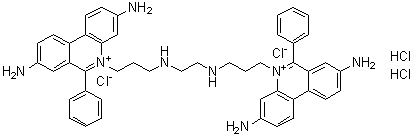 structure of CAS# 61926-22-5, Ethidium homodimer 1;5,5'-(4,7-Diazadecamethylene)bis(3,8-diamino-6-phenylphenanthridinium) dichloride dihydrochloride; EH 1; EthD 1; Ethidium homodimer