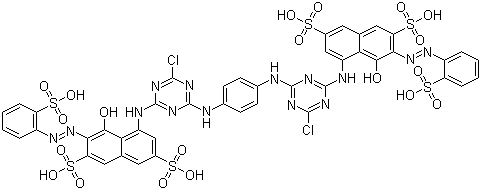structure of CAS# 61951-82-4, Reactive Red 120;4,4'-[1,4-phenylenebis[imino(6-chloro-1,3,5-triazine-4,2-diyl)imino]]bis[5-hydroxy-6-[(2-sulphophenyl)azo]naphthalene-2,7-disulphonic acid