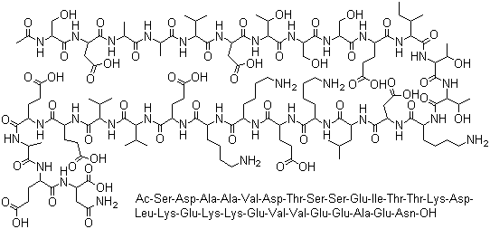 structure of CAS# 62304-98-7, Thymosin alpha 1;Thymalfasin;4-[2-[[2-[[2-[[2-[[2-[[2-[[2-[[2-[[2-[[2-[[2-[[2-[[2-[[2-[[2-[[2-[[2-[[2-[[2-[[2-[[2-[[2-[2-[2-[[2-[(2-acetamido-3-hydroxypropanoyl)amino]-3-carboxypropanoyl]amino]propanoylamino]propanoylamino]-3-methylbutanoyl]amino]-3-carboxypropanoyl]amino]-3-hydroxybutanoyl]amino]-3-hydroxypropanoyl]amino]-3-hydroxypropanoyl]amino]-4-carboxybutanoyl]amino]-3-methylpentanoyl]amino]-3-hydroxybutanoyl]amino]-3-hydroxybutanoyl]amino]-6-aminohexanoyl]amino]-3-carboxypropanoyl]amino]-4-methylpentanoyl]amino]-6-aminohexanoyl]amino]-4-carboxybutanoyl]amino]-6-aminohexanoyl]amino]-6-aminohexanoyl]amino]-4-carboxybutanoyl]amino]-3-methylbutanoyl]amino]-3-methylbutanoyl]amino]-4-carboxybutanoyl]amino]-4-carboxybutanoyl]amino]propanoylamino]-5-[(3-amino-1-carboxy-3-oxopropyl)amino]-5-oxopentanoic acid