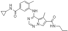 structure of CAS# 623152-17-0, 4-[[5-[(Cyclopropylamino)carbonyl]-2-methylphenyl]amino]-5-methyl-N-propylpyrrolo[2,1-f][1,2,4]triazine-6-carboxamide;BMS 582949