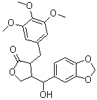 4-(1,3-Benzodioxol-5-ylhydroxymethyl)dihydro-3-[(3,4,5-trimethoxyphenyl)methyl]-2(3H)-furanone molecular structure (CAS 6267-80-7)