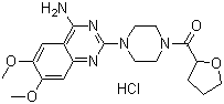 结构式 CAS# 63074-08-8, 盐酸特拉唑嗪; 1-(4-氨基-6,7-二甲氧基-2-喹唑啉基)-4-[(四氢呋喃-2-甲酰基)哌嗪盐酸盐