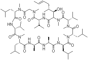 structure of CAS# 63775-96-2, Cyclosporin D;Cyclo[L-alanyl-D-alanyl-N-methyl-L-leucyl-N-methyl-L-leucyl-N-methyl-L-valyl-3-hydroxy-N,4-dimethyl-L-2-amino-6-octenoyl-L-valyl-N-methylglycyl-N-methyl-L-leucyl-L-valyl-N-methyl-L-leucyl]