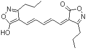 structure of CAS# 64724-75-0, Oxonol VI;1,5-Bis(5-oxo-3-propylisoxazol-4-yl)pentamethine oxonol