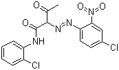 结构式 CAS# 6486-23-3, 颜料黄 3; 耐晒黄 10G; 2-[(4-氯-2-硝基苯基)偶氮]-N-(2-氯苯基)-3-氧代-丁酰胺