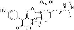 结构式 CAS# 64952-97-2, 拉氧头孢; 7-((羧基(4-羟基苯基)乙酰)氨基)-7-甲氧基-(3-((1-甲基-1H-四唑-5-基)硫)甲基)-8-氧代-5-氧杂-1-氮杂双环[4.2.0]辛-2-烯-2-甲酸