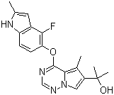 structure of CAS# 649736-30-1, 4-[(4-Fluoro-2-methyl-1H-indol-5-yl)oxy]-alpha,alpha,5-trimethylpyrrolo[2,1-f][1,2,4]triazine-6-methanol