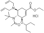 (3R,4R,5S)-4-N-Acetyl(1,1-dimethylethyl)amino-5-N,N-diallylamino-3-(1-ethylpropoxy)-1-cyclohexene-1-carboxylic acid ethyl ester monohydrochloride molecular structure (CAS 651324-08-2)