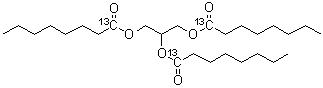 结构式 CAS# 65402-55-3, 三辛酸甘油酯(羧基-<sup>13</sup>C<sub>3</sub>)