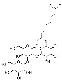 9-[[O-6-Deoxy-alpha-L-galactopyranosyl-(1→2)-O-[alpha-D-galactopyranosyl-(1→3)]-beta-D-galactopyranosyl]oxy]nonanoic acid methyl ester molecular structure (CAS 65606-80-6)