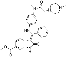 structure of CAS# 656247-17-5, Nintedanib;Vargatef; BIBF 1120; methyl 2-hydroxy-3-[N-[4-[methyl-[2-(4-methylpiperazin-1-yl)acetyl]amino]phenyl]-C-phenylcarbonimidoyl]-1H-indole-6-carboxylate