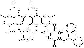 N-[(9H-Fluoren-9-ylmethoxy)carbonyl]-O-[2,3,6-tri-O-acetyl-4-O-(2,3,4,6-tetra-O-acetyl-beta-D-galactopyranosyl)-beta-D-glucopyranosyl]-L-threonine molecular structure (CAS 657395-98-7)