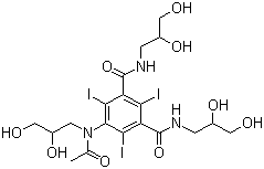 结构式 CAS# 66108-95-0, 碘海醇; N,N'-双(2,3-二羟基丙基)-5-[N-(2,3-二羟基丙基)乙酰胺基]-2,4,6-三碘代异酞酰胺