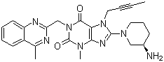 结构式 CAS# 668270-12-0, 利拉利汀; 8-[(3R)-3-氨基-1-哌啶基]-7-(2-丁炔基)-3,7-二氢-3-甲基-1-[(4-甲基-2-喹唑啉基)甲基]-1H-嘌呤-2,6-二酮