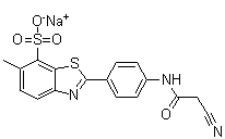 2-[4-(2-氰基乙酰氨基)苯基]-6-甲基-7-苯并噻唑磺酸单钠盐分子结构 (CAS 6764-27-8)
