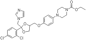 structure of CAS# 67914-69-6, Elubiol;Dichlorophenylimidazoldioxolan; cis-4-{4-[2-(2,4-Dichlorophenyl)-2-(1H-imidazol-1-methyl)-1,3-dioxolane-4-methoxy]phenyl}piperazinecarboxylic acid ethyl ester