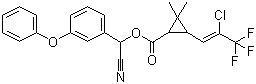structure of CAS# 68085-85-8, Cyhalothrin;Cyano(3-phenoxyphenyl)methyl 3-(2-chloro-3,3,3-trifluoro-1-propenyl)-2,2-dimethylcyclopropanecarboxylate; 3-(2-Chloro-3,3,3-trifluoro-1-propenyl)-2,2-dimethylcyclopropanecarboxylic acid cyano(3-phenoxyphenyl) methyl ester