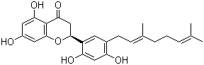 结构式 CAS# 68401-05-8, 桑黄酮 E; 5'-[(E)-3,7-二甲基-2,6-辛二烯基]-2',4',5,7-四羟基黄烷酮
