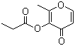 structure of CAS# 68555-63-5, Maltol propionate;(2-Methyl-4-oxopyran-3-yl) propanoate; 2-Methyl-3-(1-oxopropoxy)-4H-pyran-4-one