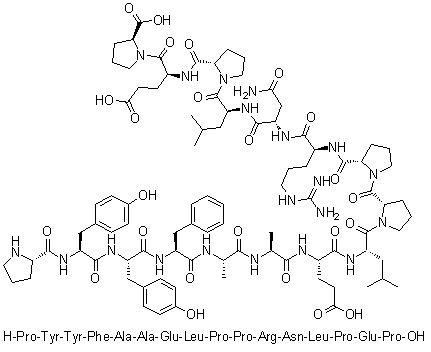 L-脯氨酰-L-酪氨酰-L-酪氨酰-L-苯丙氨酰-L-丙氨酰-L-丙氨酰-L-alpha-谷氨酰-L-亮氨酰-L-脯氨酰-L-脯氨酰-L-精氨酰-L-天冬氨酰胺酰-L-亮氨酰-L-脯氨酰-L-alpha-谷氨酰-L-脯氨酸分子结构 (CAS 691007-13-3)